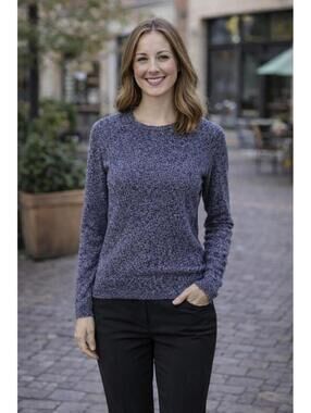 Stylish Zara Women's Heathered Blue Crew Neck Long Sleeve Shirt. Size Small